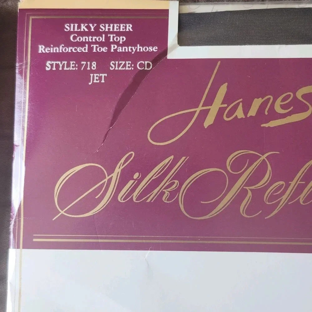 2 Vtg. Hanes Silk Reflections Pantyhose Jet Style 718 Silky Sheer Control Top